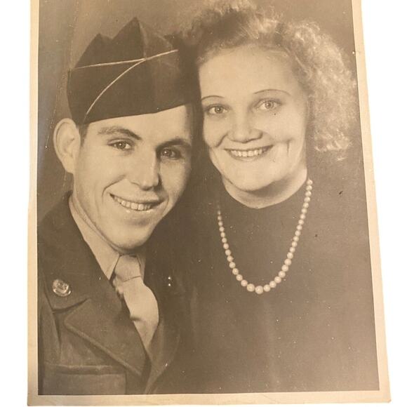 WW2 Soldier with German Sweetheart 8x10 B&W Vintage Military Photo - Picture 2 of 3